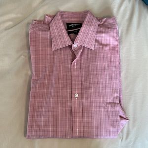 Bonobos Jetsetter button down dress shirt, 16/36 slim, red checkered non-iron
